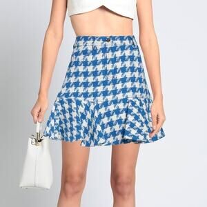 Sandro Sixtine Houndstooth Bouclé Tweed Mini Skirt Blue White Small 4